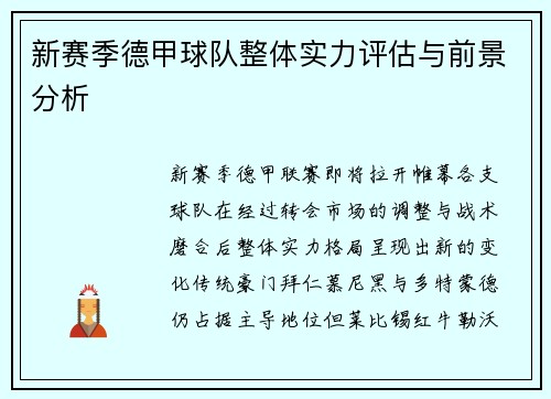 新赛季德甲球队整体实力评估与前景分析